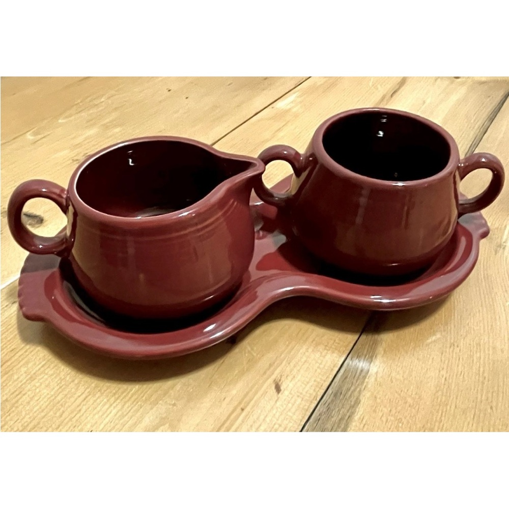 FIESTAWARE Sugar Bowl & Creamer Set Homer Laughlin Cinnabar ~ 3 pieces Maroon